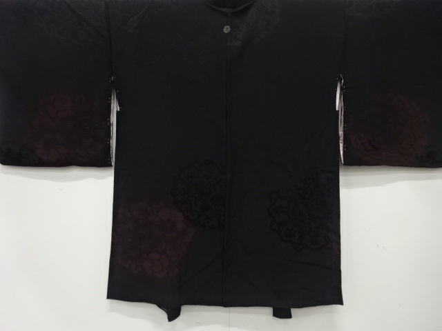 JAPANESE ANTIQUE HAORI / TAISHO ROMAN STYLE / SILK / WOVEN FLORAL ROUNDEL CREST